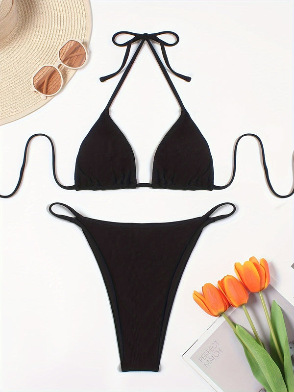 European And American Sexy Solid Color Small Pit Strip Bikini Bikini Holiday Style